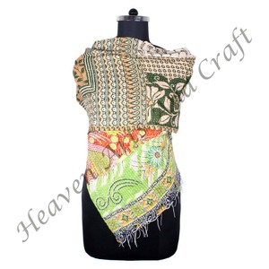 SC1042 Vintage Kantha travail coton fait à la main écharpe Design à la mode filles partout cousu à la main Style uni longue longueur - Product Image 2
