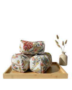 Soft <b>Padded</b> Eco-Friendly Cotton Quilted for Bag with Zipper Closure | Premium <b>Reusable</b> <b>Makeup</b> Travel Pouch - Product Image 2