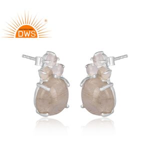 Venta caliente fina plata esterlina cristal natural cuarzo y rutilo dorado piedra preciosa Stud pendiente fabricante de joyería personalizada - Product Image 2