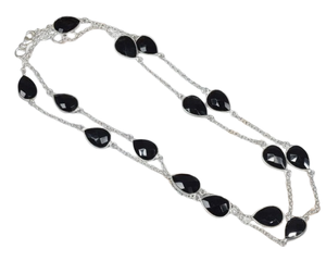 Collier en argent sterling 925 avec pierre de naissance de décembre Bracelet convertible Onyx noir fait à la main pendentifs fins breloques pour Noël - Product Image 1