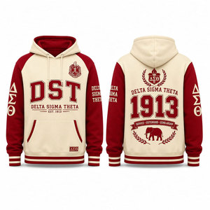 เดลต้า ซิกมา ทีต้า DST 1913 เสื้อสเวตเตอร์มีฮู้ดสีแดงครีมแขนเสื้อแบบแร็กแลนพิมพ์ลายเสื้อผ้าลำลองสำหรับผู้ชายในฤดูใบไม้ร่วง - Product Image 1