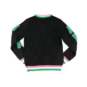 AKA maglione con scollo a V nero HBCU greco abito da confraternita ricamato con cresta rosa strisce verdi stile College abbigliamento greco lettera - Product Image 2