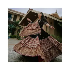 Indian Ethnic Clothing Navratri Special Heavy Muslin Cotton Printed Lehenga Choli with Mirror Work for Sale