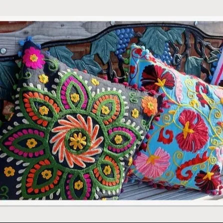Embroidered Suzani Pillowcase Bohemian Pillow Silk Zippered Cushion Cover Lumbar Home Decoration