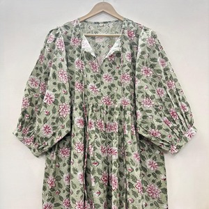 Vestido Largo Bohemio de Algodón 2025, Manga Corta, Cuello en V, Botones, Estampado a Mano, Estilo Urbano, Casual, Natural, Lavable - Product Image 2