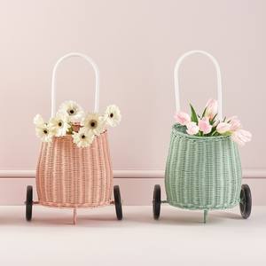 Best Storage Basket Gift for Childrenschool Bags Rattan <b>Trolley</b> Bag Handmade Kids Luggy <b>Wheeled</b> Baskets - Product Image 3