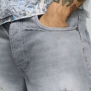 Organique 100% coton Denim lourd Baggy court hommes fermeture éclair braguette droite tissage coupe ample solide fabricant sur demande du client - Product Image 4