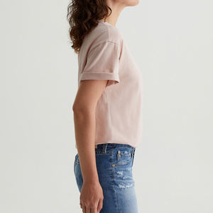 T-shirt à col rond ample pour femme en coton 100% vintage rose personnalisé, épaules tombantes, S&Z Twist OEM ODM - Product Image 3