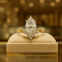 Anillo de Compromiso de Oro Sólido de 14K con Moissanita de Corte Pera Floral Vintage de Lujo para Mujer, Certificado IGI, 2.10 Quilates en Total, para Fiesta o Aniversario