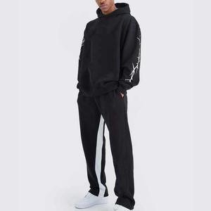 Streetwear personnalisé 100% coton pour hommes survêtement respirant à capuche surdimensionné épaules tombantes pantalon empilé jogging d'hiver deux pièces - Product Image 2