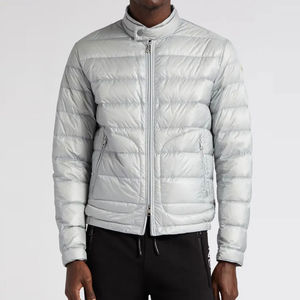 Men's <b>Light</b> Gray Stand Collar Puffer <b>Jacket</b> Zipper Closure <b>Waterproof</b> Windproof Casual Winter Outerwear Slim Fit Long Camouflage - Product Image 1