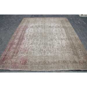 พรมวินเทจตุรกี ขนาด 9.7x12.2 ฟุต พรมขนสัตว์สีเทาลายนามธรรม - Product Image 1