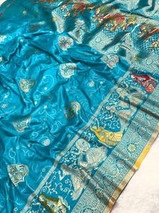 Sari en soie pure Dola, tissage jacquard, avec pallu et bordure riches en zari, motif Meenakari Bandhani - Product Image 6