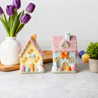 Großhandel New Creative Easter Light up Pastell blau Pink Iced Lebkuchen haus Bunny Rabbit Eggs Home Decor