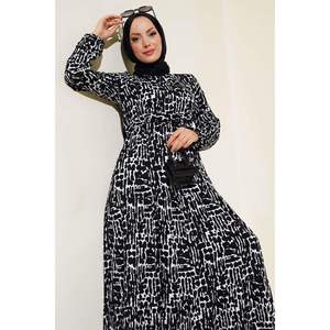 Patrón Mármol Cintura Túnel Vestido Negro - Product Image 1