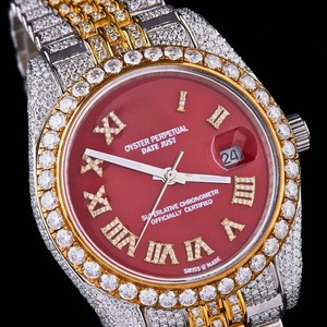 Montre en diamant Moissanite VVS à succès, entièrement automatique, 41 mm, ton rose blanc, épines, luxe, verre glacé, mécanique, perle noire - Product Image 3