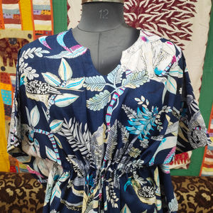 Robe safari unisexe confortable en pur coton imprimé à la main animal bleu désert robe de couverture décontractée naturelle hommes femmes grande taille - Product Image 1