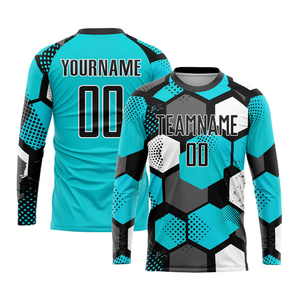 ชุดฟุตบอลสีดำขาวแบบกำหนดเอง ผ้าโพลีเอสเตอร์ 100% กันน้ำ ระบายอากาศ แขนสั้น สีพื้น แบบรีดร้อน - Product Image 4