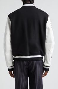 Chaqueta de béisbol de satén blanco y negro de moda bordada en la espalda con cremallera completa Varsity Sports Bomber Varsity Jacket - Product Image 3