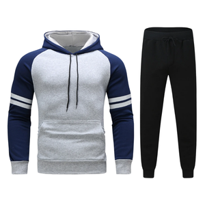 Survêtement à capuche gris marine contrastant avec pantalon de jogging noir pour homme, vêtements de sport décontractés d'hiver, vente en gros, usine OEM, logo personnalisé - Product Image 1
