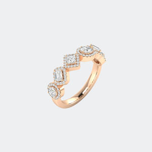 Bague géométrique halo pavée de diamants de laboratoire de formes mixtes 0,90 CTW en or 14 carats, bande statement multi-formes pour femmes - Product Image 1