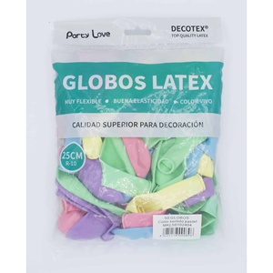 Globos de Látex Party Love de 25 cm, Mezcla de Colores Pastel R10 para Decoración - Product Image 1