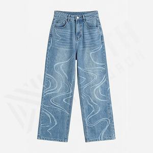 Baggy Streetwear <b>Men's</b> Pants Plain Style <b>Jeans</b> Loose Fit Straight Stacked Denim Oversized <b>Trousers</b> Customized Color Premium New - Product Image 1