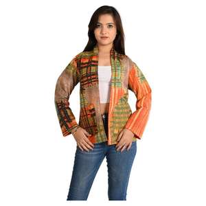 Boho Kantha แจ็กเก็ตสำหรับผู้หญิงทำด้วยมือผ้าฝ้ายวินเทจใส่กลับด้านได้น้ำหนักเบาจริยธรรม - Product Image 1