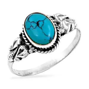 925 Silver Turquoise Cluster <b>Ring</b> <b>for</b> <b>Women</b> Boho <b>Statement</b> Fine Jewelry with Cut Gemstone Rhodium Plated Platinum - Product Image 1