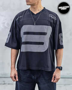 Maillot court réfléchissant noir personnalisé surdimensionné unisexe maillot col en V respirant rétro maille Y2K football Streetwear - Product Image 1
