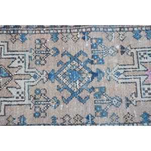 Alfombra Turca Vintage de 1.6x9.2 pies, Alfombra de Lana Ikat Azul - Product Image 5