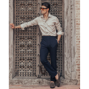 Pantalones casuales Pantalones de cintura alta de pierna recta drapeados para hombres Pantalones sólidos de hombres italianos rizados - Product Image 1