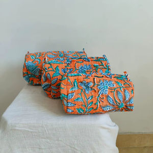 3-Piece Cotton Floral Print <b>Makeup</b> <b>Bag</b> Set Zipper Closure Lightweight Cosmetic Organizer for Travel Toiletries (Multi-Capacity) - Product Image 1