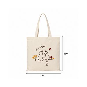 Sac fourre-tout en toile de coton brodé à la main Meow and Bloom, logo personnalisé, motif floral, sac à bandoulière pour chat - Product Image 1