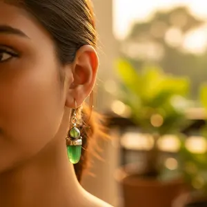 Boucles d'oreilles pendantes en argent 925 pour femmes avec pierre verte, bijoux fantaisie, cadeau - Product Image 3