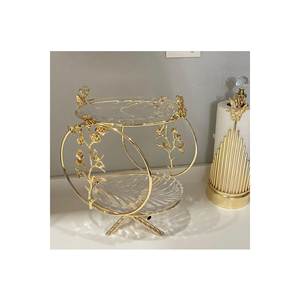 Bandeja de Servicio Mundial de múltiples flores de latón dorado de dos capas con rollos de varilla Bandeja de presentación de vidrio elegante - Product Image 4