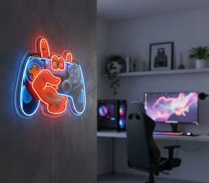 Contrôleur de jeu à main avec éclairage LED néon |   Décoration murale de salle de jeu Pop Art, lumière néon vibrante en forme de manette de jeu Pop Art - Product Image 3