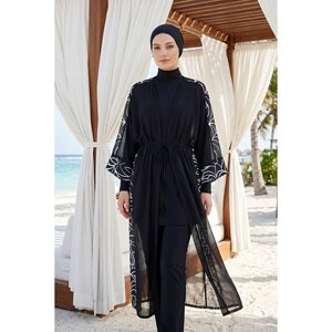 Pareo de Chifón con Cintura Ajustable en Negro con Estampado, para Cubrir el Traje de Baño - Product Image 2