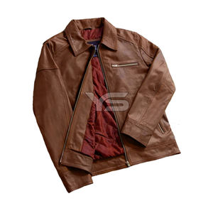 Chaqueta de cuero de invierno informal de alta calidad para hombre con cierre de cremallera y cuello Servicio OEM disponible - Product Image 2