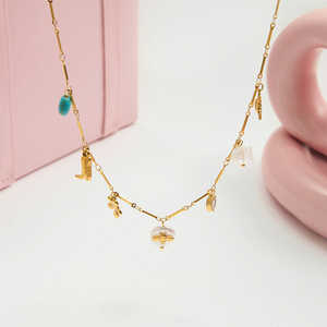 Collier à breloques J&D en acier inoxydable plaqué or 18 carats, pendentifs Bottes, Fleur, Perle, Abeille, Soleil, Cœur diamanté, Cadeau religieux pour femme - Product Image 6