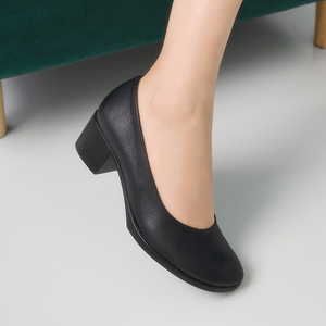 [JSHOE] Premium véritable agneau bout carré mi talon pompes pour femmes élégant en cuir souple à la main chaussures de bureau Style coréen - Product Image 2