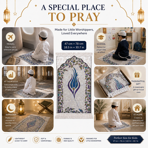 Alfombra de Oración Infantil, Suave, Azul, con Diseño de Tulipán, Alfombra de Oración Islámica Portátil para Niños y Niñas, Regalo para Ramadán y Eid - Product Image 6