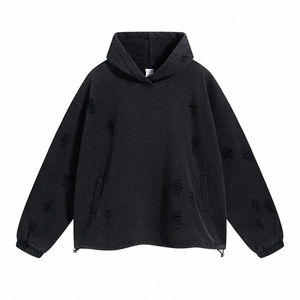 Streetwear Distressed Sun Faded Washed Ripped Men Hoodies Sudaderas Pullover Boxy Cropped Acid Wash Sudadera con capucha personalizada Mejor precio - Product Image 3