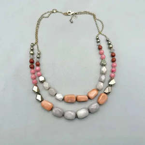 Collar de Marca de Calidad AAA+ — Collar de Cuentas Gruesas en Tonos Rosa, Gris y Coral para Mujer, Doble Hilo, 23, Piedras Naturales Cus-Jew113 - Product Image 6