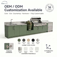 Ensemble d'armoires de cuisine extérieures en acier inoxydable résistant aux intempéries avec évier et réfrigérateur pour barbecues, design noir