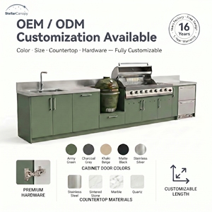 Struttura Cucina da Esterno <span class=keywords><strong>in</strong></span> <span class=keywords><strong>Acciaio</strong></span> Inossidabile Resistente alle Intemperie con Lavello e Frigorifero per Griglie BBQ Design Nero - Product Image 3