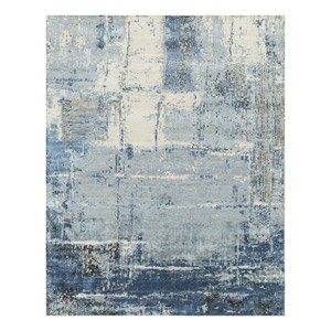 Tapis Tattvam bleu noué à la main en laine et soie de bambou LRB-9032 pour salon/chambre, motif abstrait rectangulaire, fabriqué en coton - Product Image 1