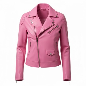 Chaqueta de Motociclista de Cuero Rosa Brillante para Mujer, Personalizada, al por Mayor, Precio de Fábrica, Estilo Motero Genuino, Ropa de Moda Femenina, Chaqueta OEM - Product Image 2
