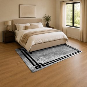 Alfombra de Chenilla Lavable a Máquina con Estampado Digital Tradicional Anatolia en Gris Carbón, Antideslizante, Modelo LXDP-0079 de RUGS DEPOT, Venta al Por Mayor - Product Image 3