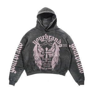 500 GSM surdimensionné personnalisé brodé gris lavage Boxy Fit Crop Hoodies en détresse impression numérique lavage à l'acide Boxy Fit grande taille - Product Image 2